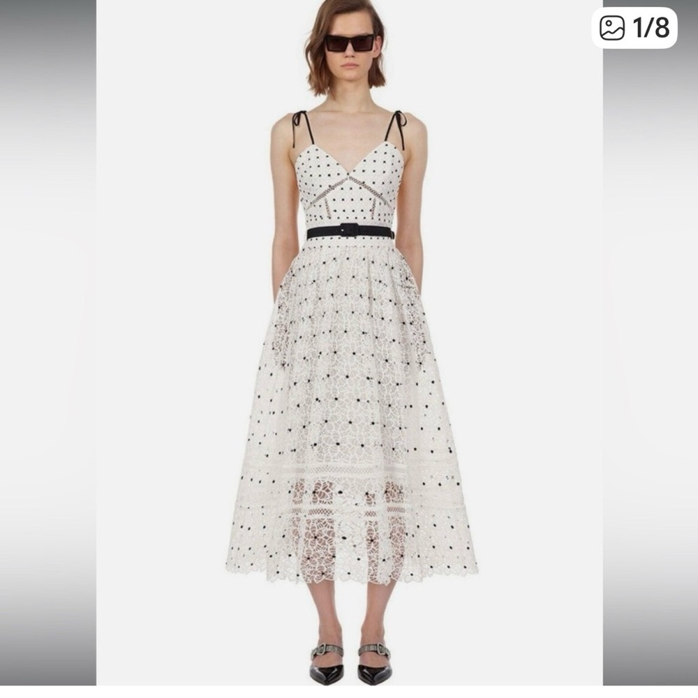 NWT Self-Portrait Lace Midi Dress in White and Black